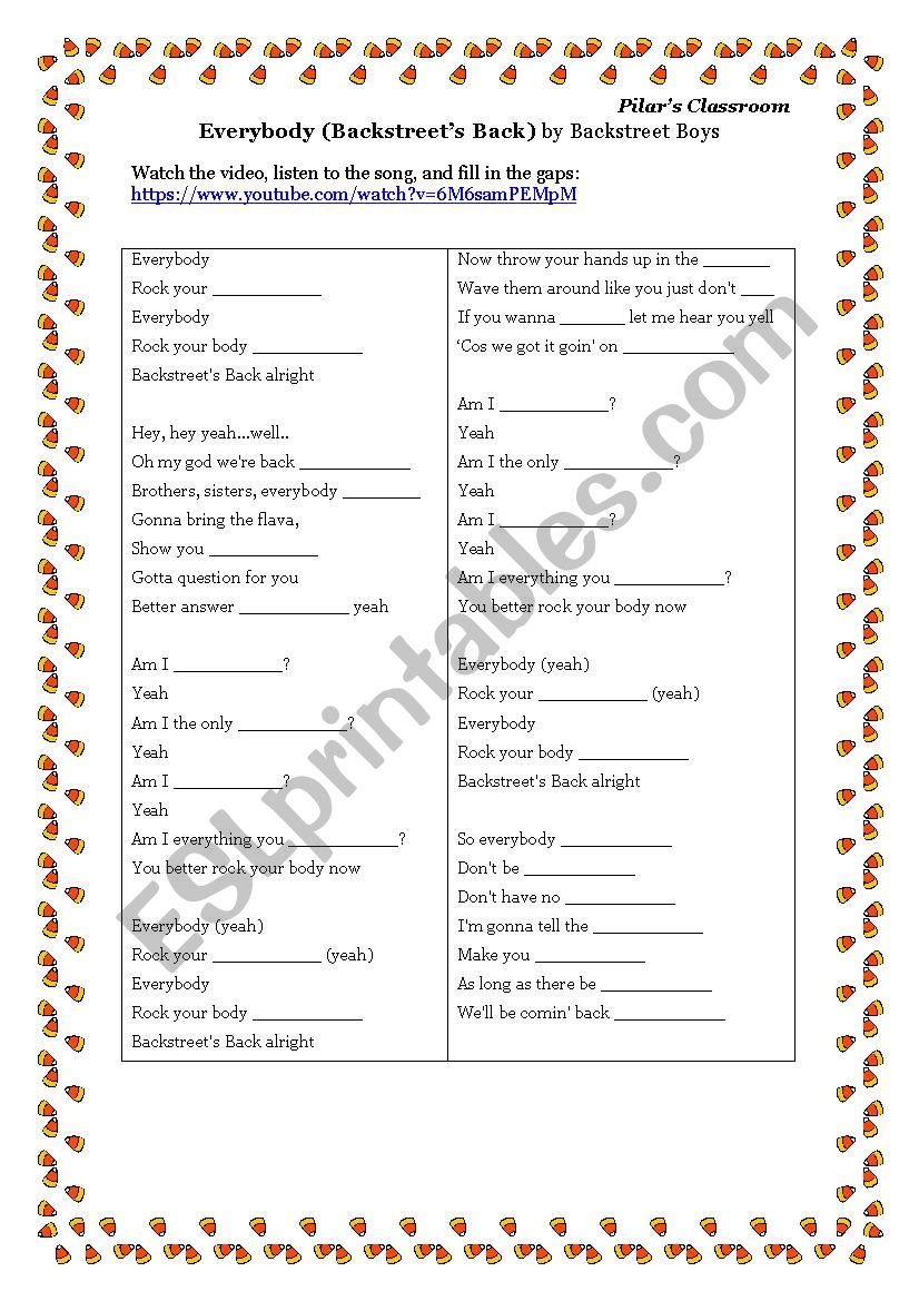 Everybody (Backstreet's Back) by Backstreet Boys - ESL worksheet by  englishteach8