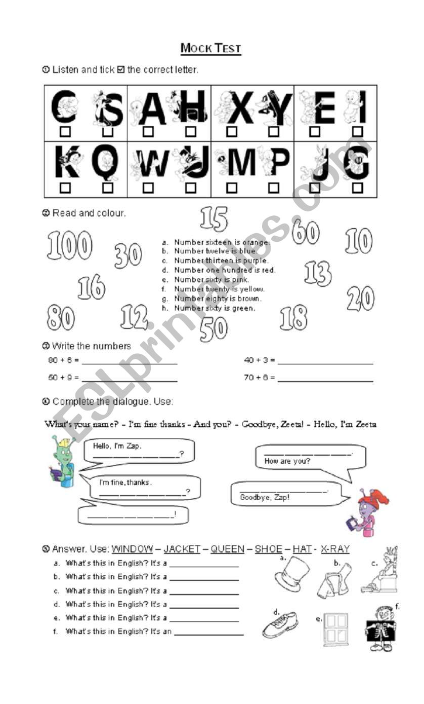 Mock test worksheet