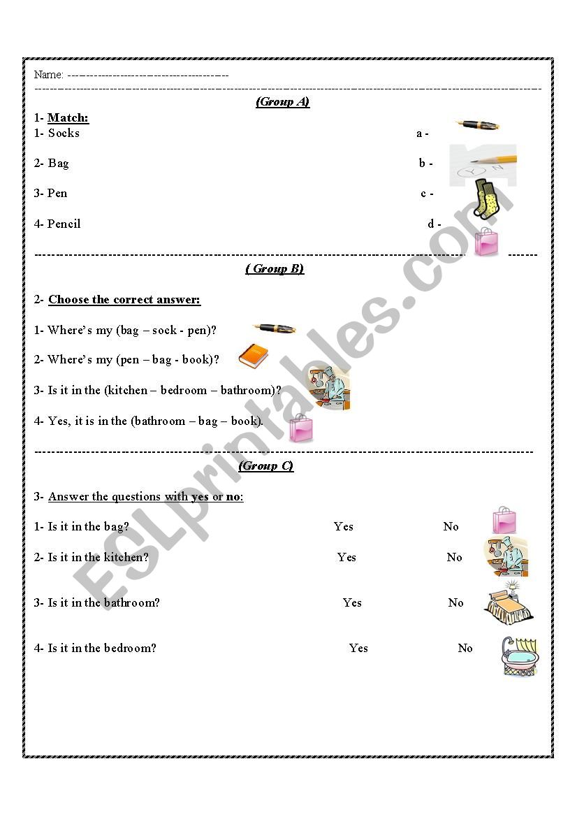 things at home worksheet