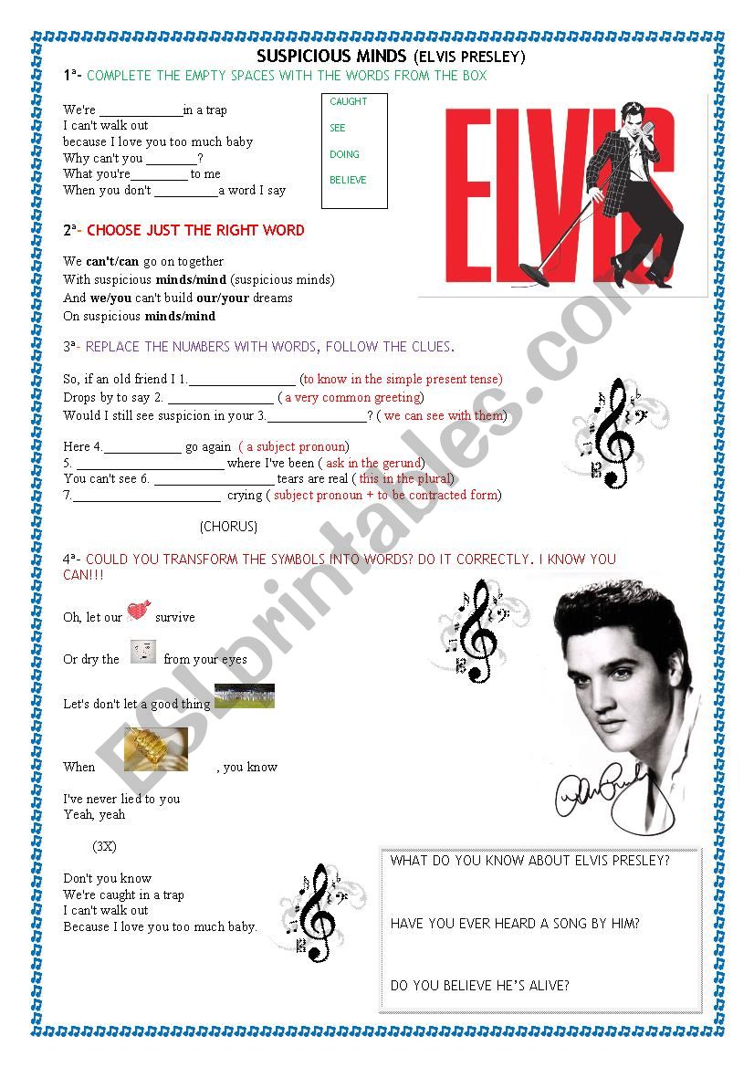 Elvis Song worksheet