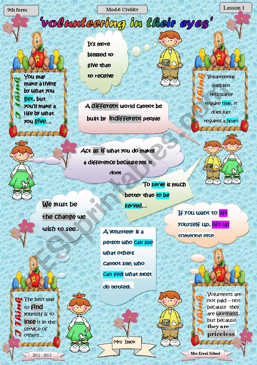 VOLUNTEERING IN THEIR EYES worksheet