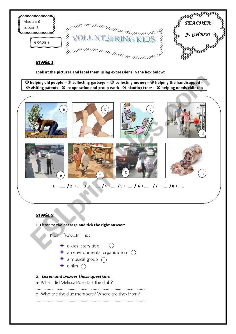 volunteering kids worksheet