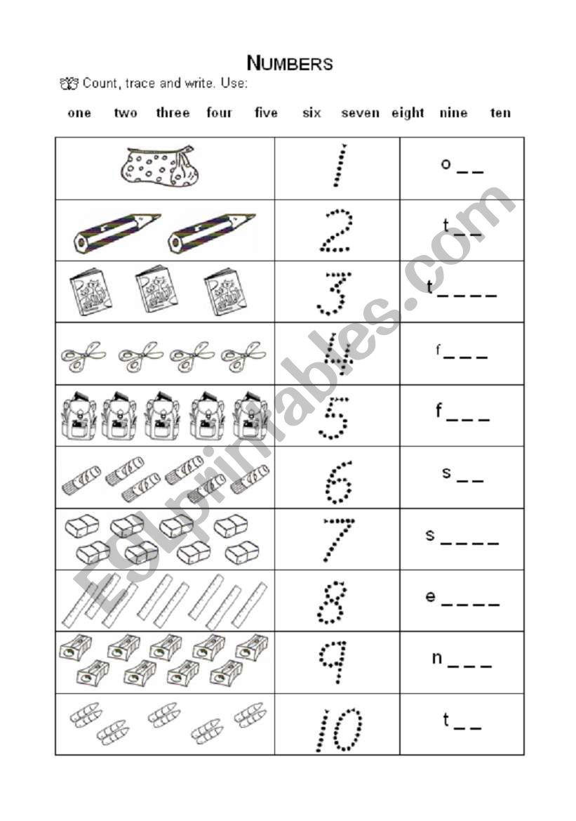 Numbers worksheet