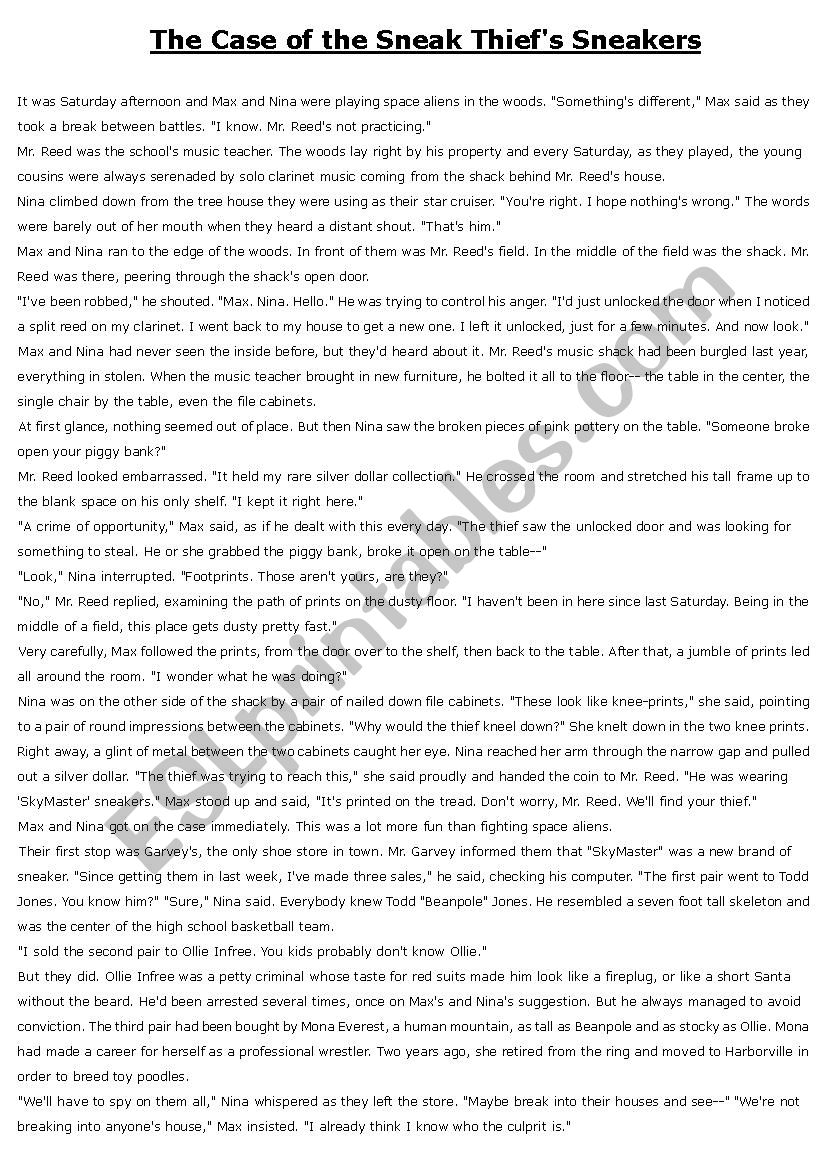 Thief Mystery worksheet