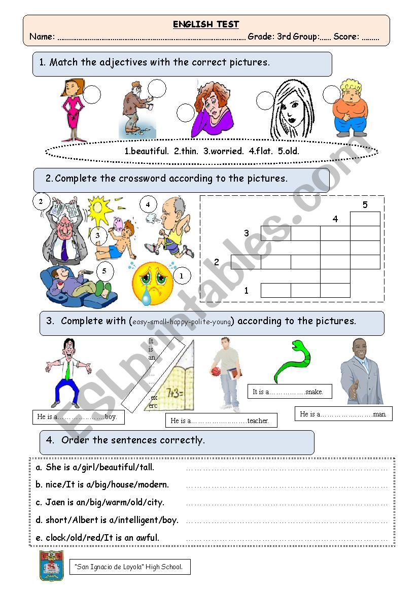 Adjectives Test ESL Worksheet By Teacher Edy