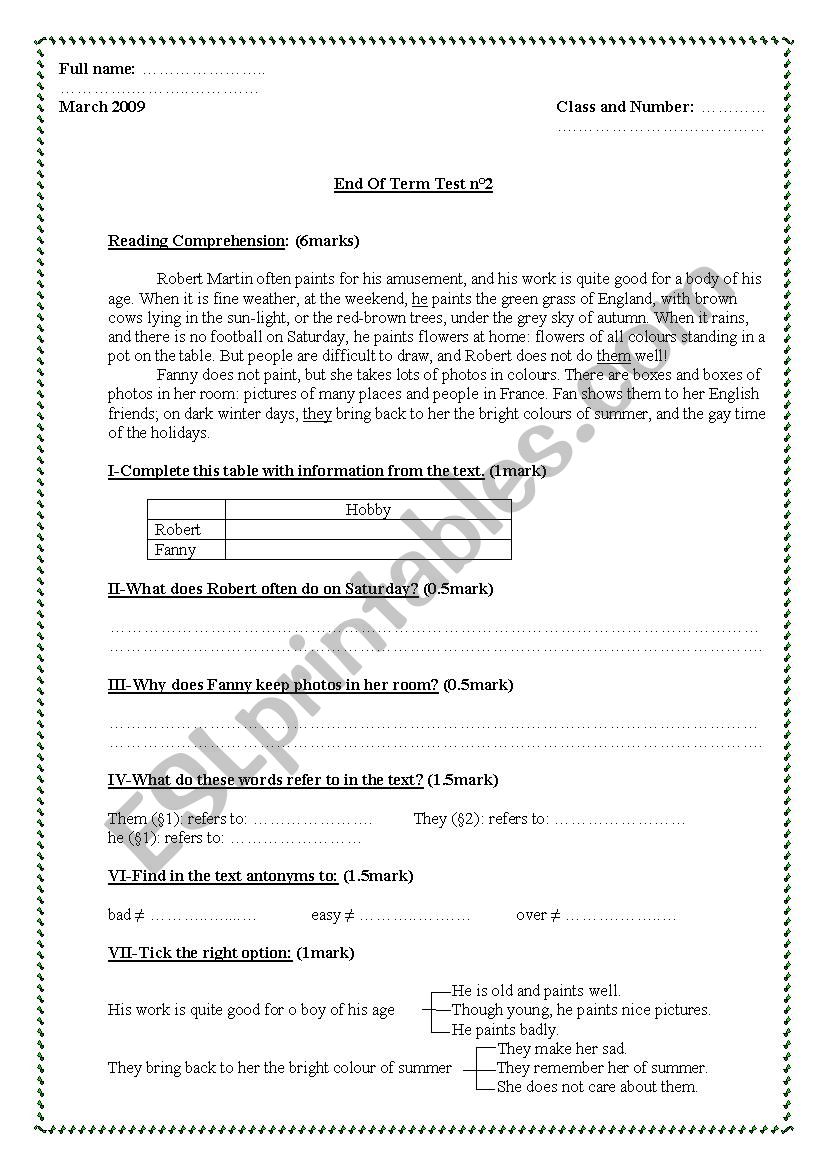 end of term test 2 8th gradres