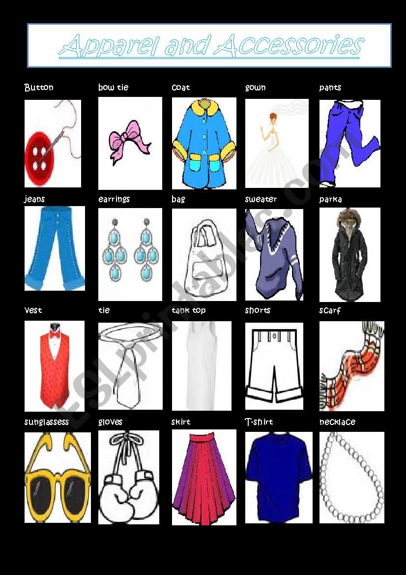 apparel and accessories worksheet