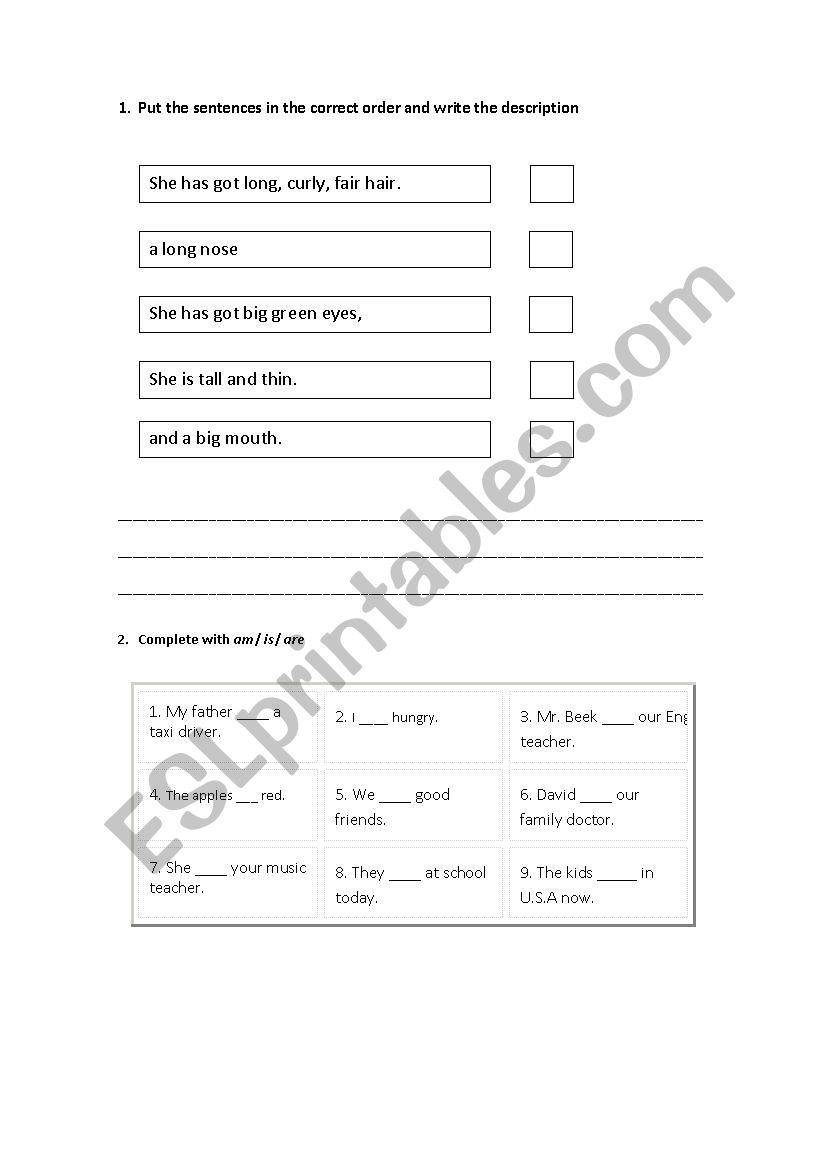 Descriptions worksheet