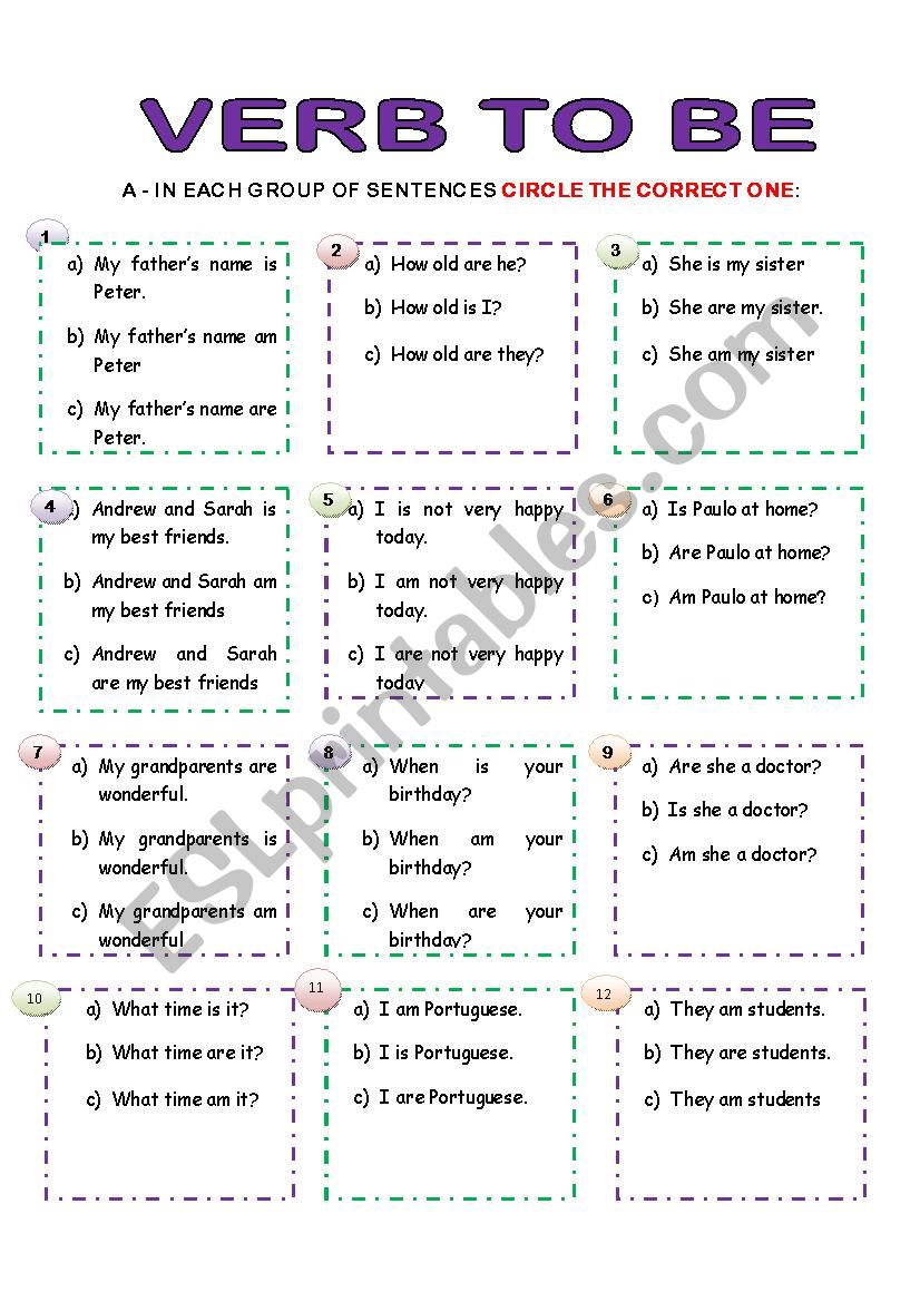 Verb to be - multiple choice exercise