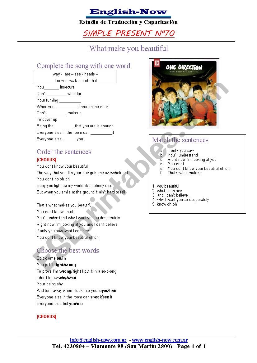 one direction worksheet