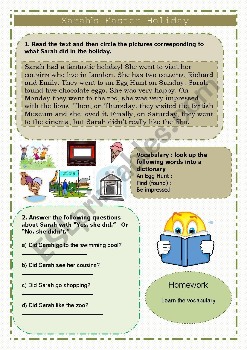 Sarahs Easter Holiday worksheet