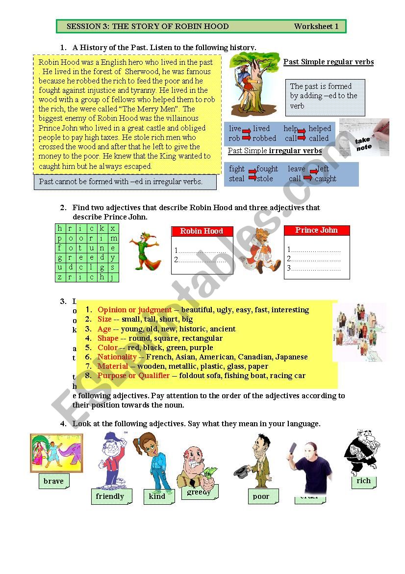 robin hood worksheet