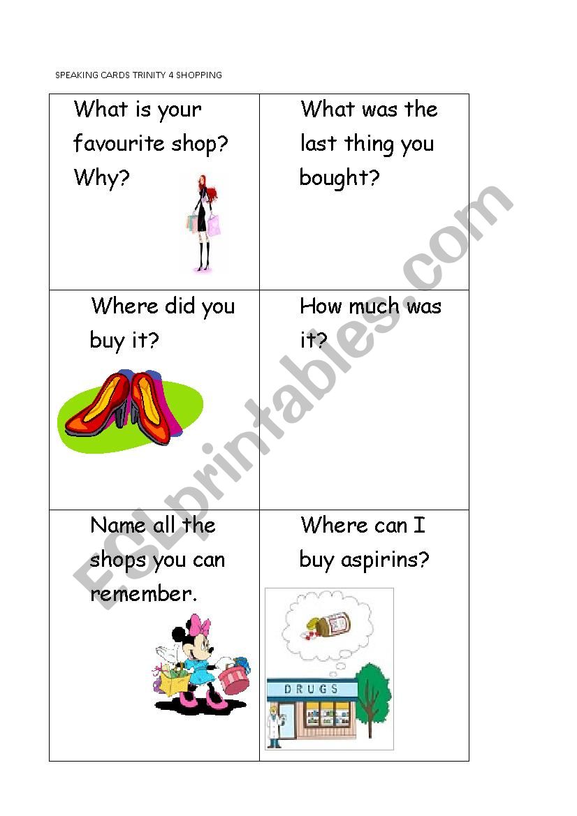 TRINITY GADE 4 SHOPPING SPEAKING CARDS
