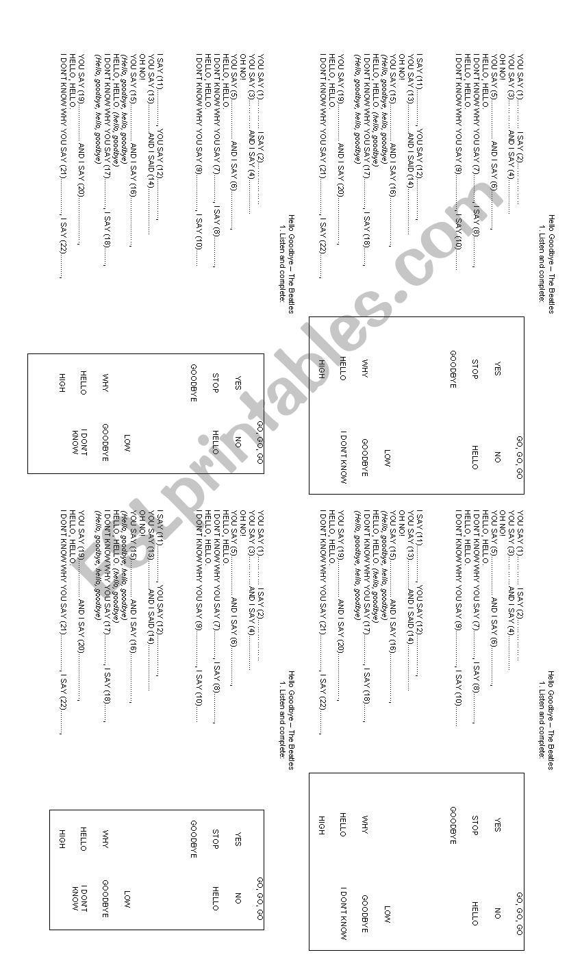 Hello Goodbye - The Beatles worksheet