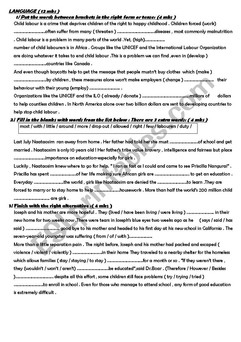 LANGUAGE Part For 2nd Year worksheet