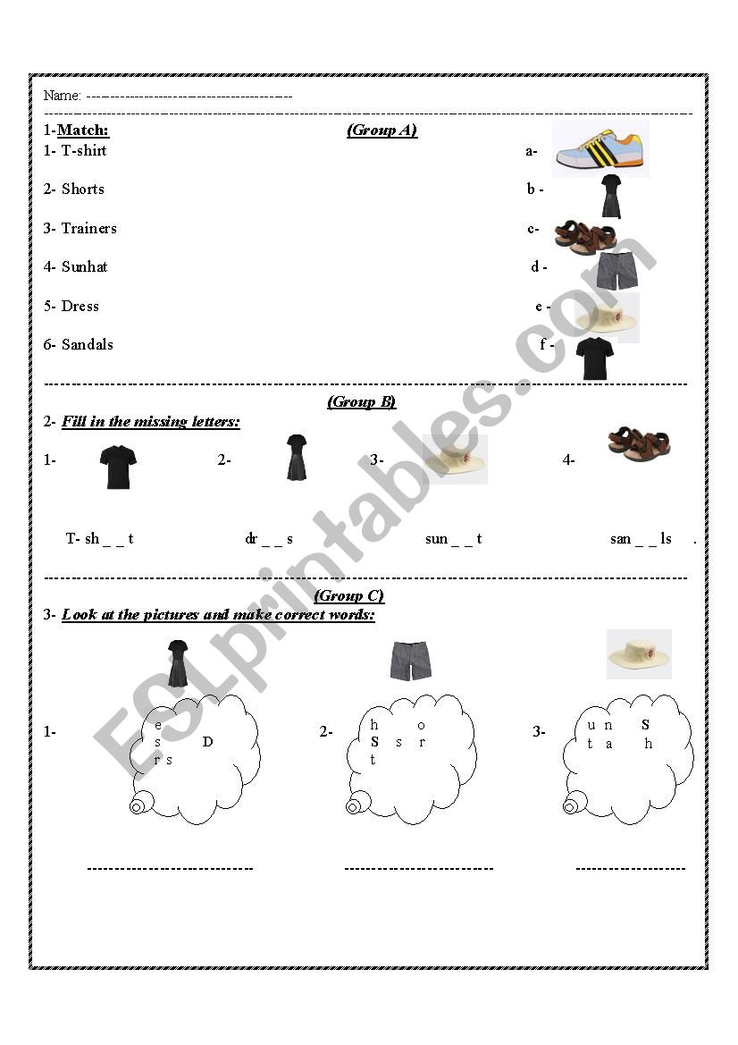 clothes worksheet