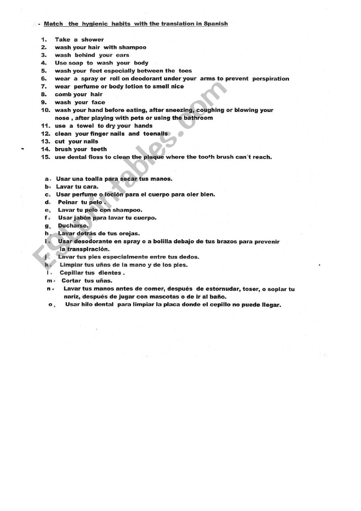 hygienic habits worksheet