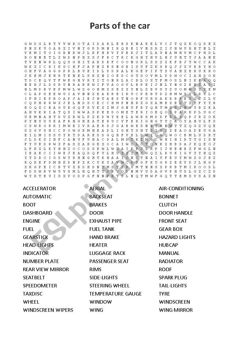 Parts of the car worksheet