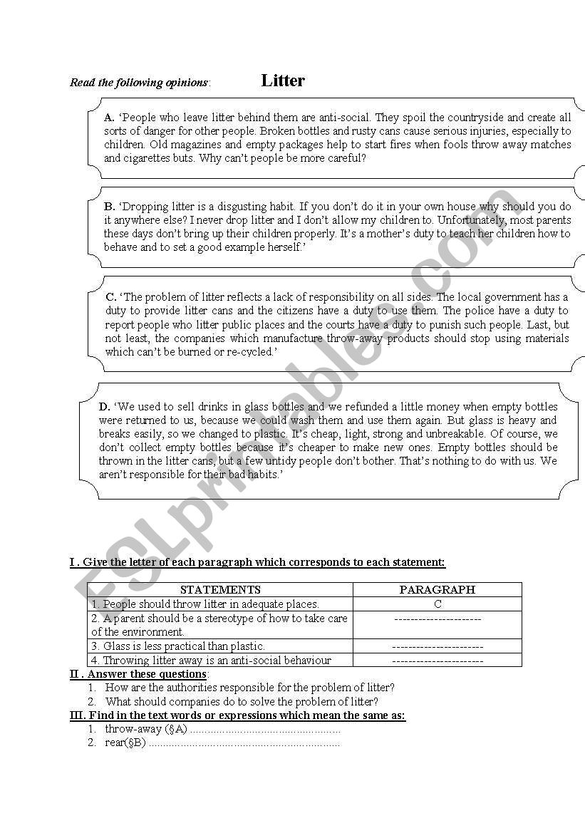 comprehension worksheet