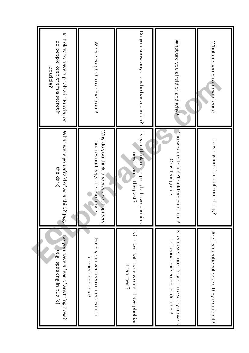 Phobia Discussion / Conversation Cards