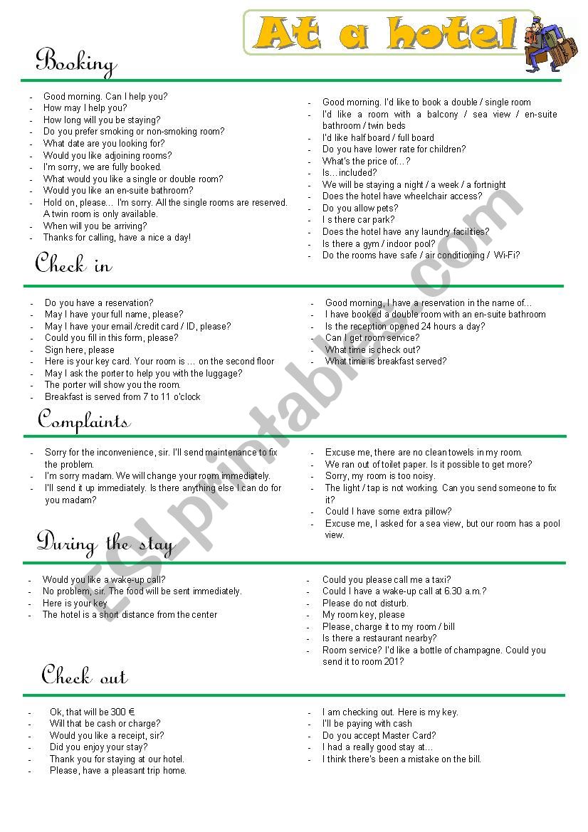 At a hotel - Role playing 1 worksheet