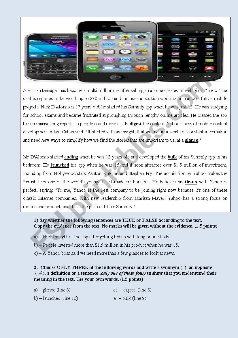 technology and mobile phones worksheet