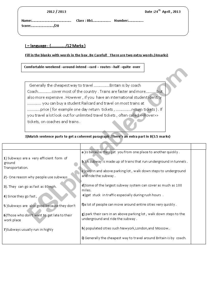 Mid term test n3 worksheet