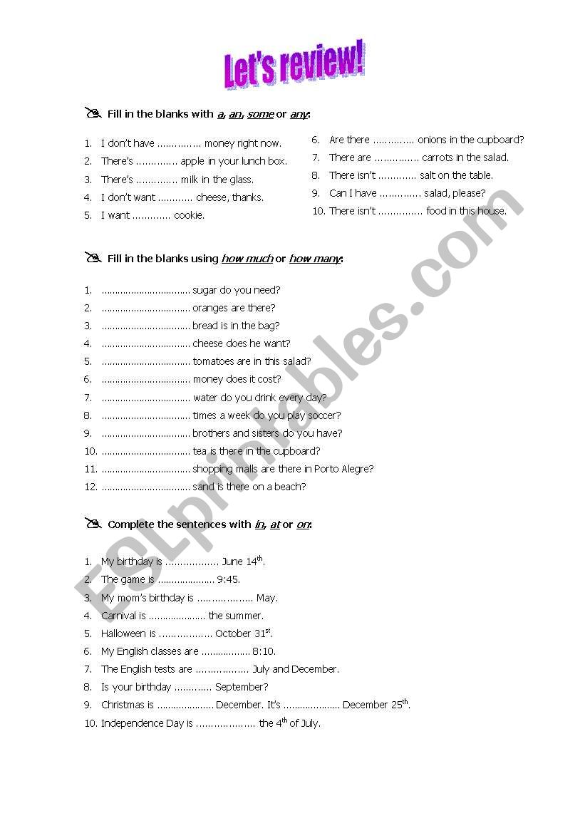 Lets review! worksheet