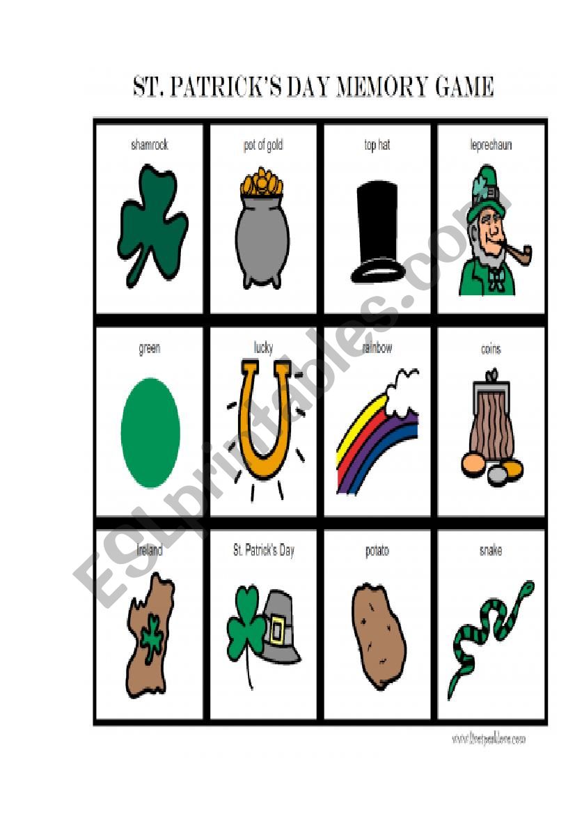 Memory game ST. Patricks Day worksheet