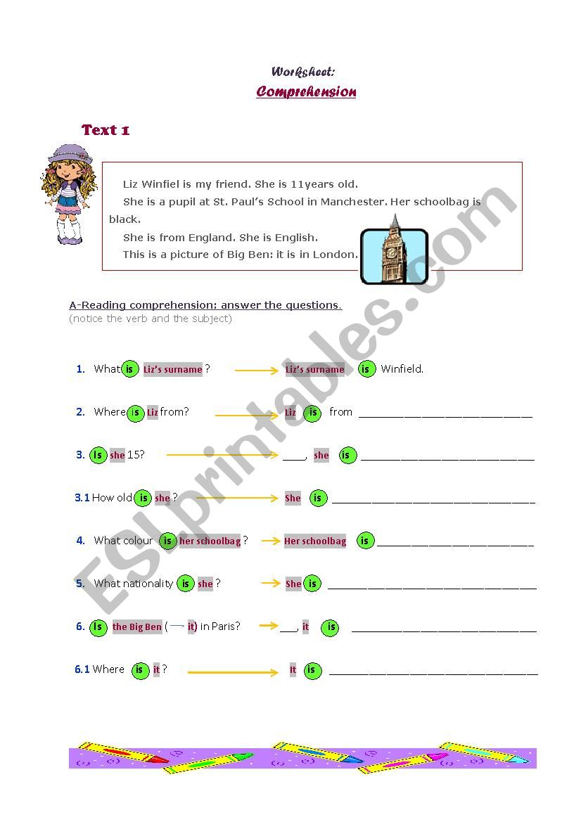 Comprehension worksheet