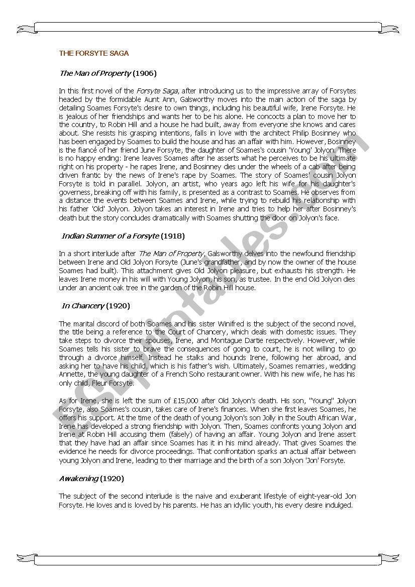 the forsyte saga worksheet