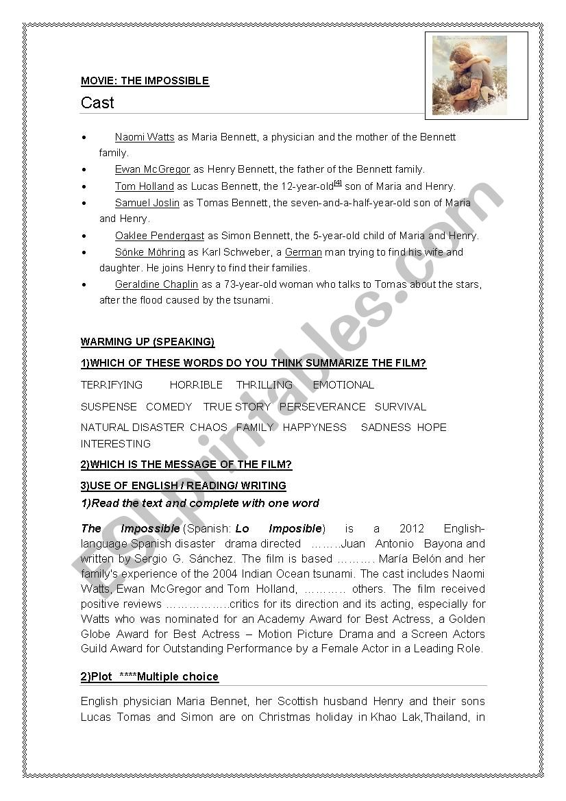 the impossible film worksheet