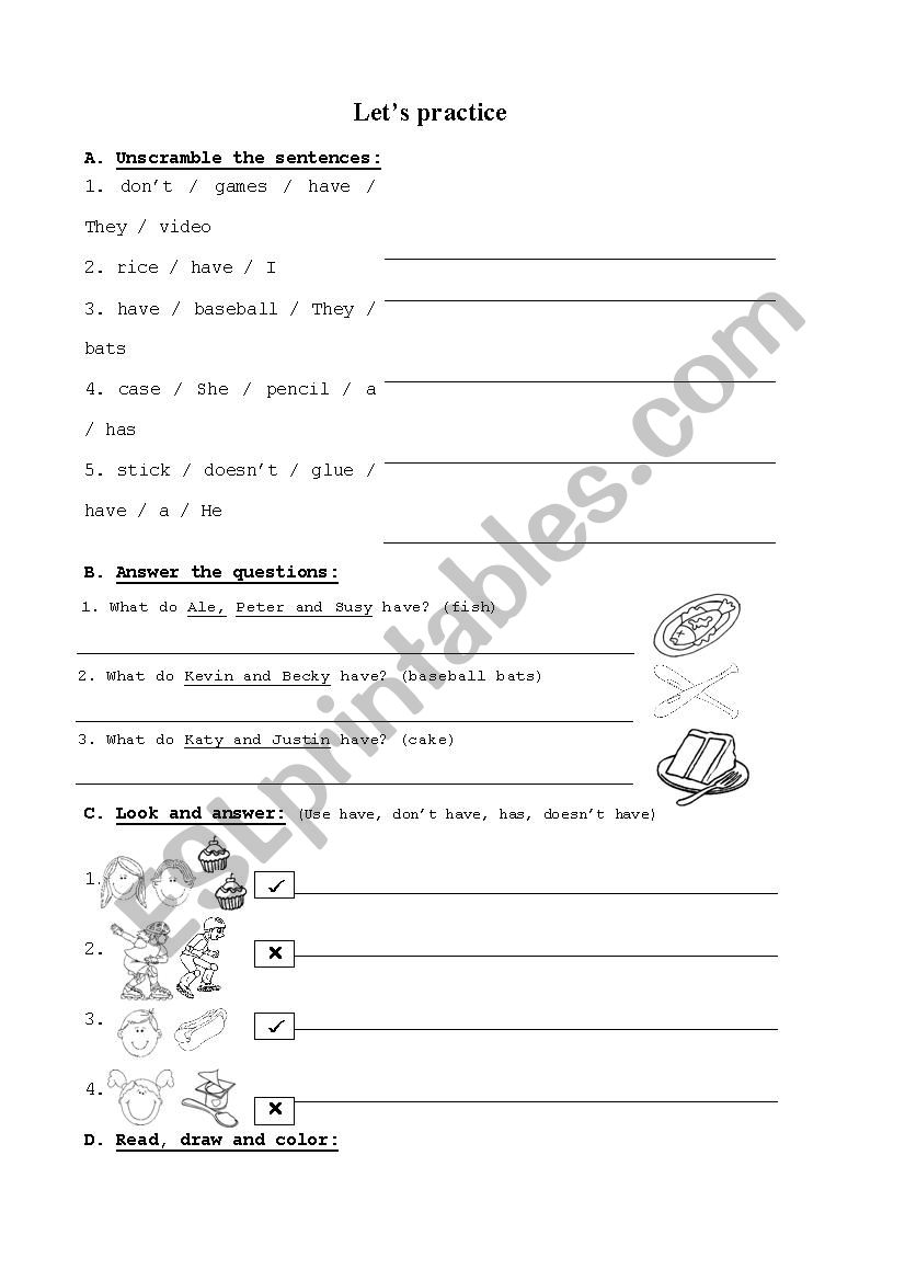 HAVE - HAS ENGLISH PRACTICE worksheet