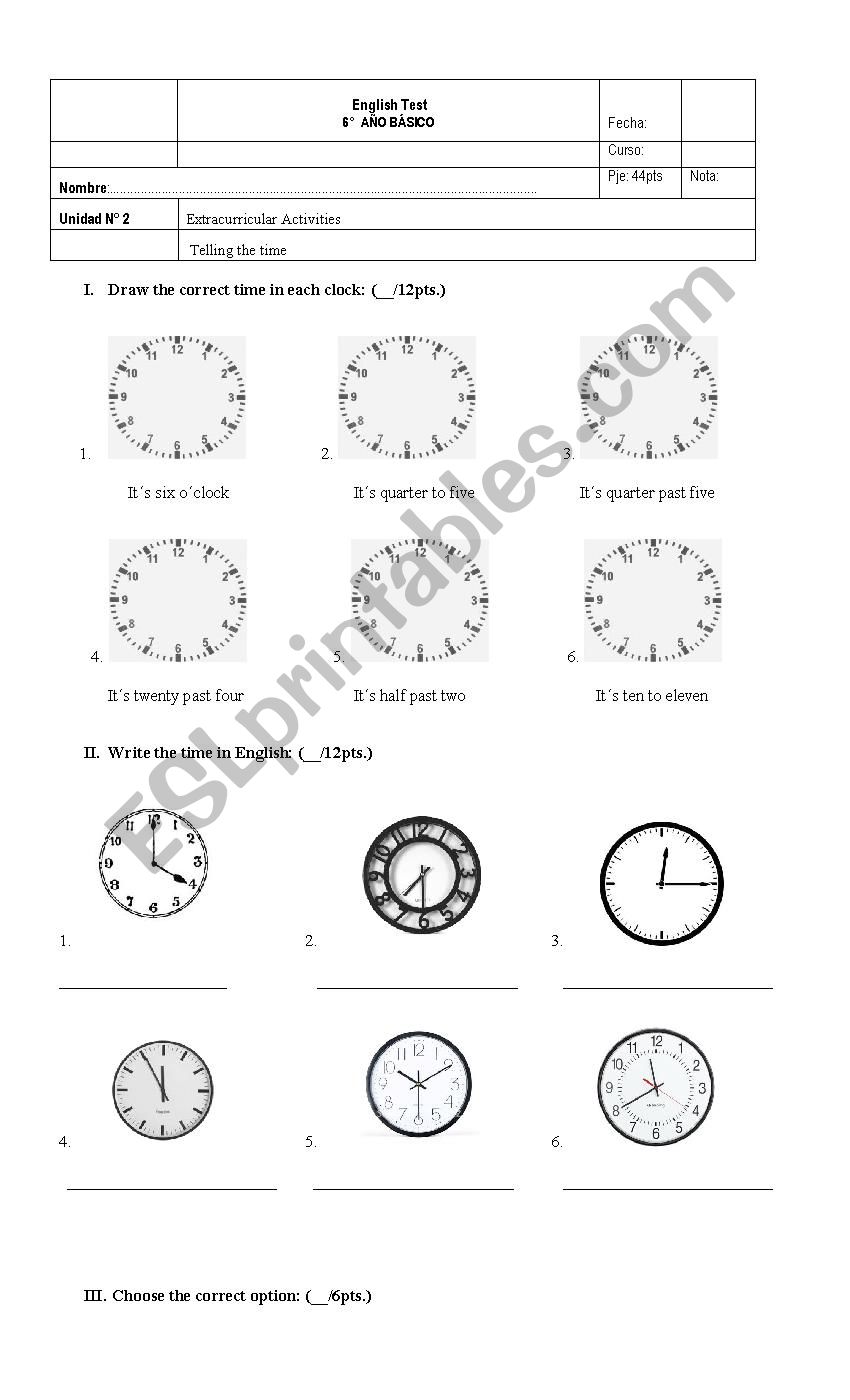 Telling the time worksheet