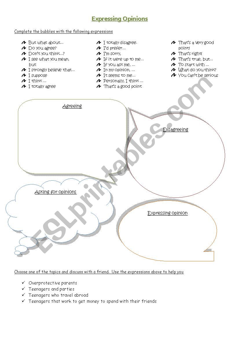 expressing opinions worksheet