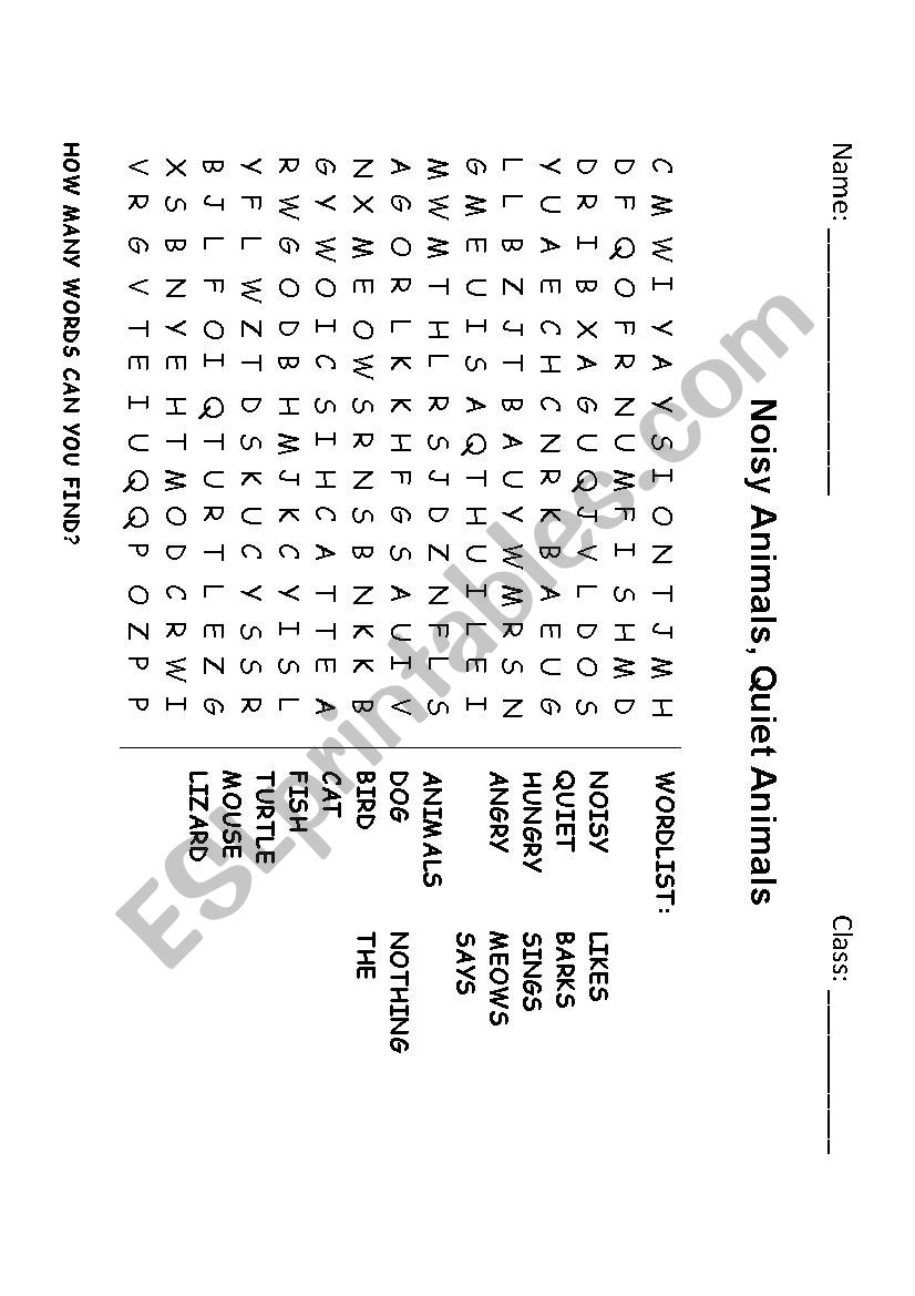 Word Search on Animals  worksheet