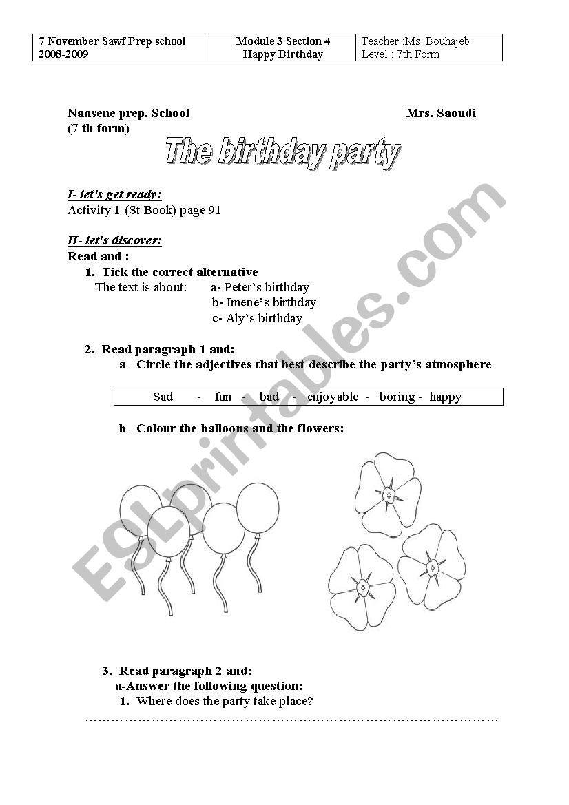 birthday worksheet