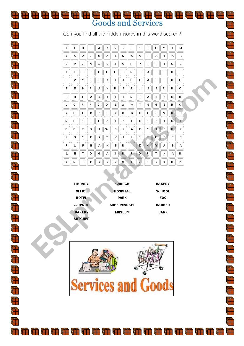 Good and Services Word Search worksheet