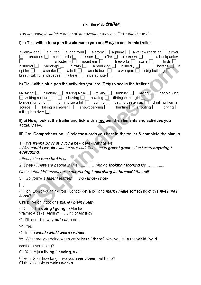 Into the wild trailer worksheet