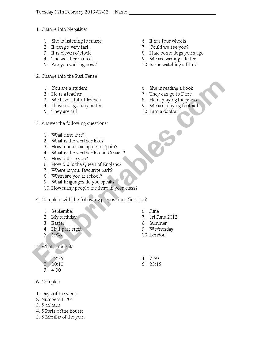 Review Beginners worksheet