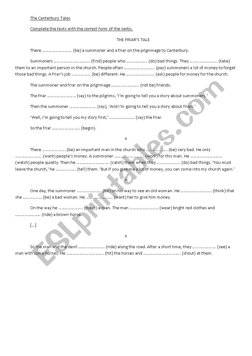 The Canterbury Tales worksheet