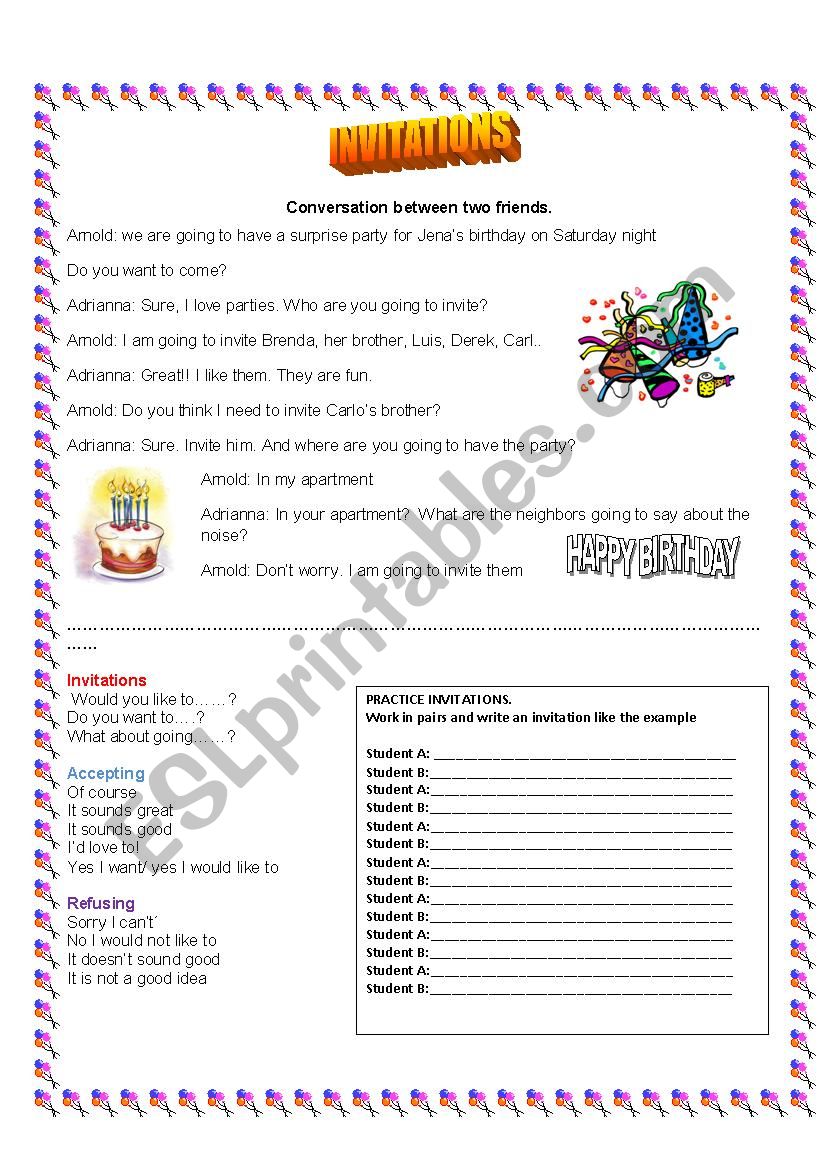 INVITATIONS worksheet