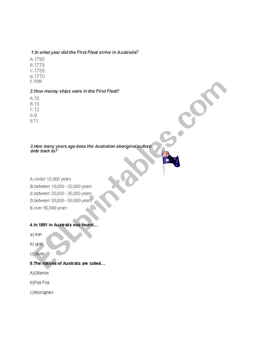 australia quiz worksheet