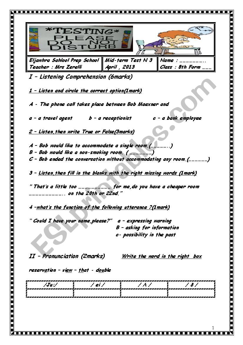 mid-term test N: 3(8th forms) worksheet