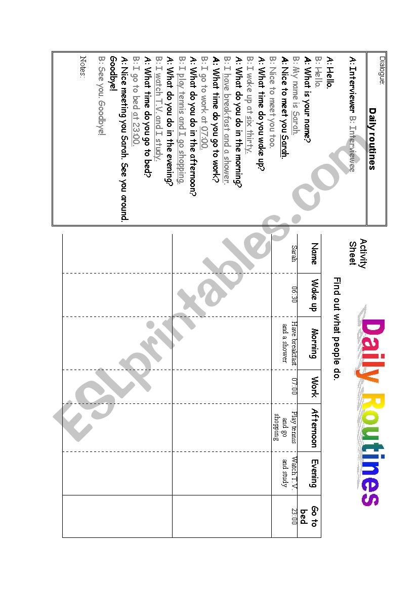 Daily routines worksheet