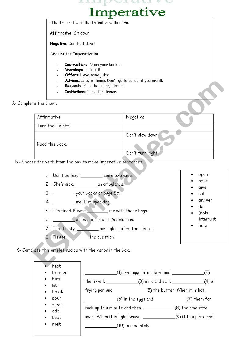 Imperative worksheet