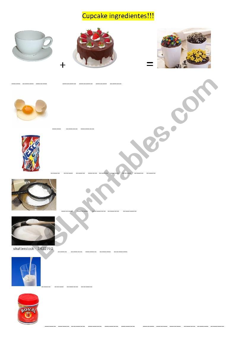 cupcake ingredients worksheet