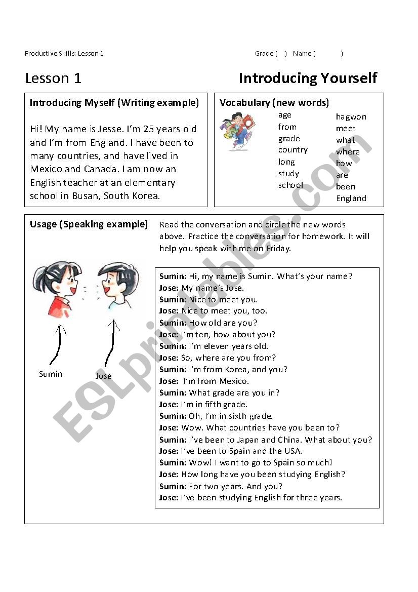  Introducing  Yourself  ESL worksheet  by Unchange