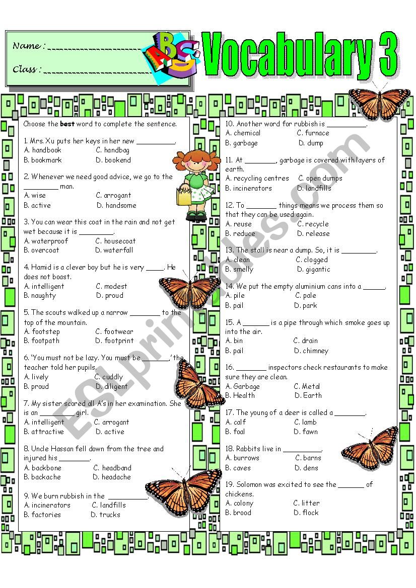 Esl Vocabulary Worksheets Intermediate