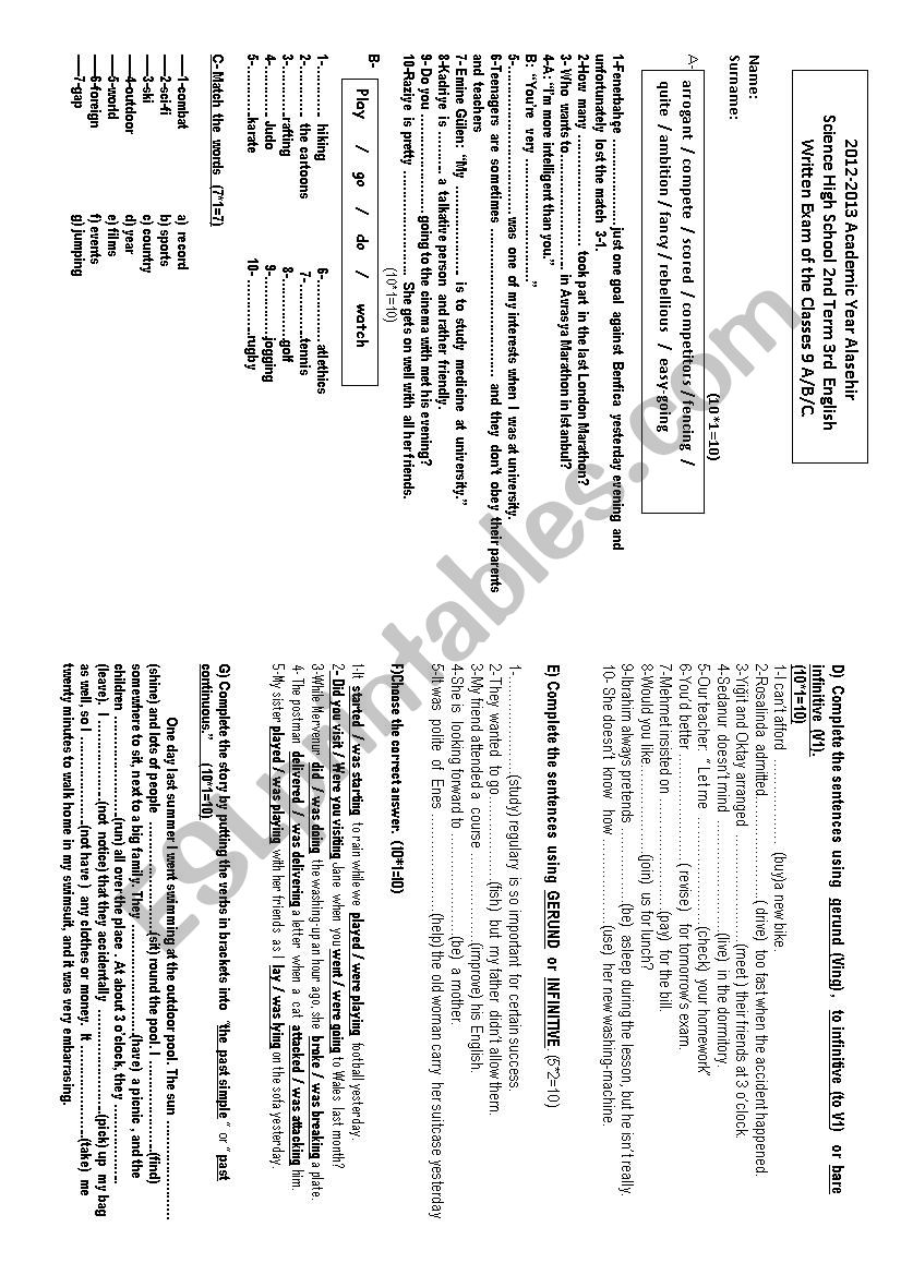 3rd exam worksheet